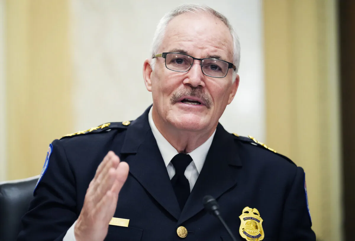 U.S. Capitol Police Chief J. Thomas Manger testifies during the Senate Rules and Administration Committee oversight hearing in Washington on Jan. 5, 2022 (Tom Williams/Pool/Getty Images)