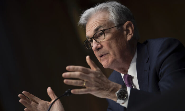 Federal Reserve Board Chairman Jerome Powell speaks during his re-nominations hearing of the Senate Banking, Housing and Urban Affairs Committee on Capitol Hill, Washington, D.C. on Jan.11, 2022. (Brendan Smialowski-Pool/Getty Images)