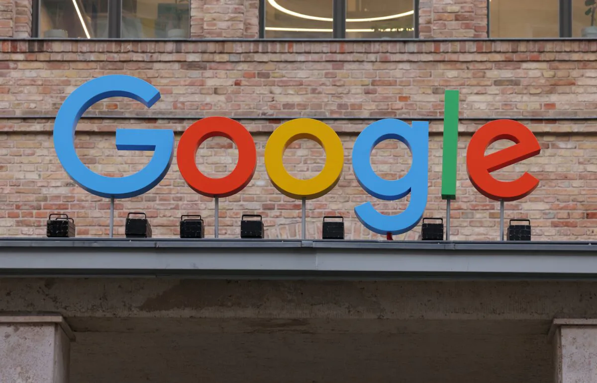 The Google logo is seen outside the Google Germany offices in Berlin on Aug. 31, 2021. (Sean Gallup/Getty Images)