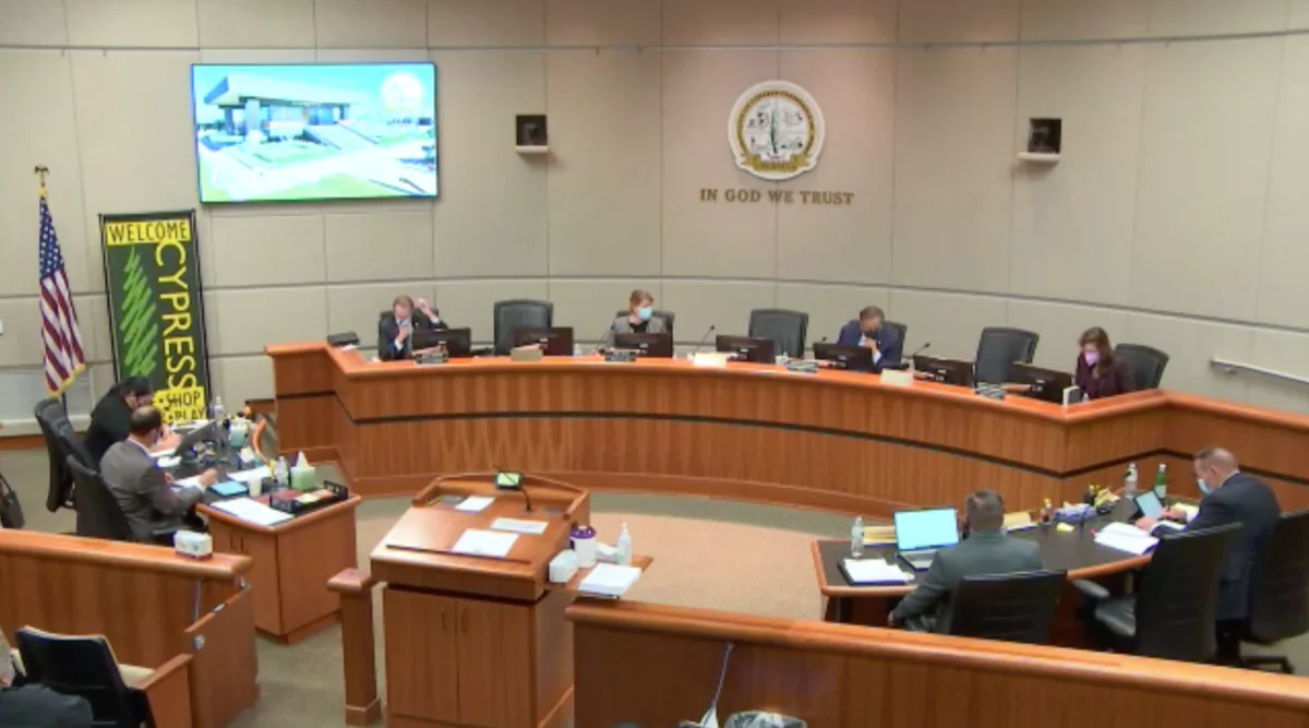 Cypress City Council meeting on Jan. 10, 2022. (Screenshot via Cypress City Council)