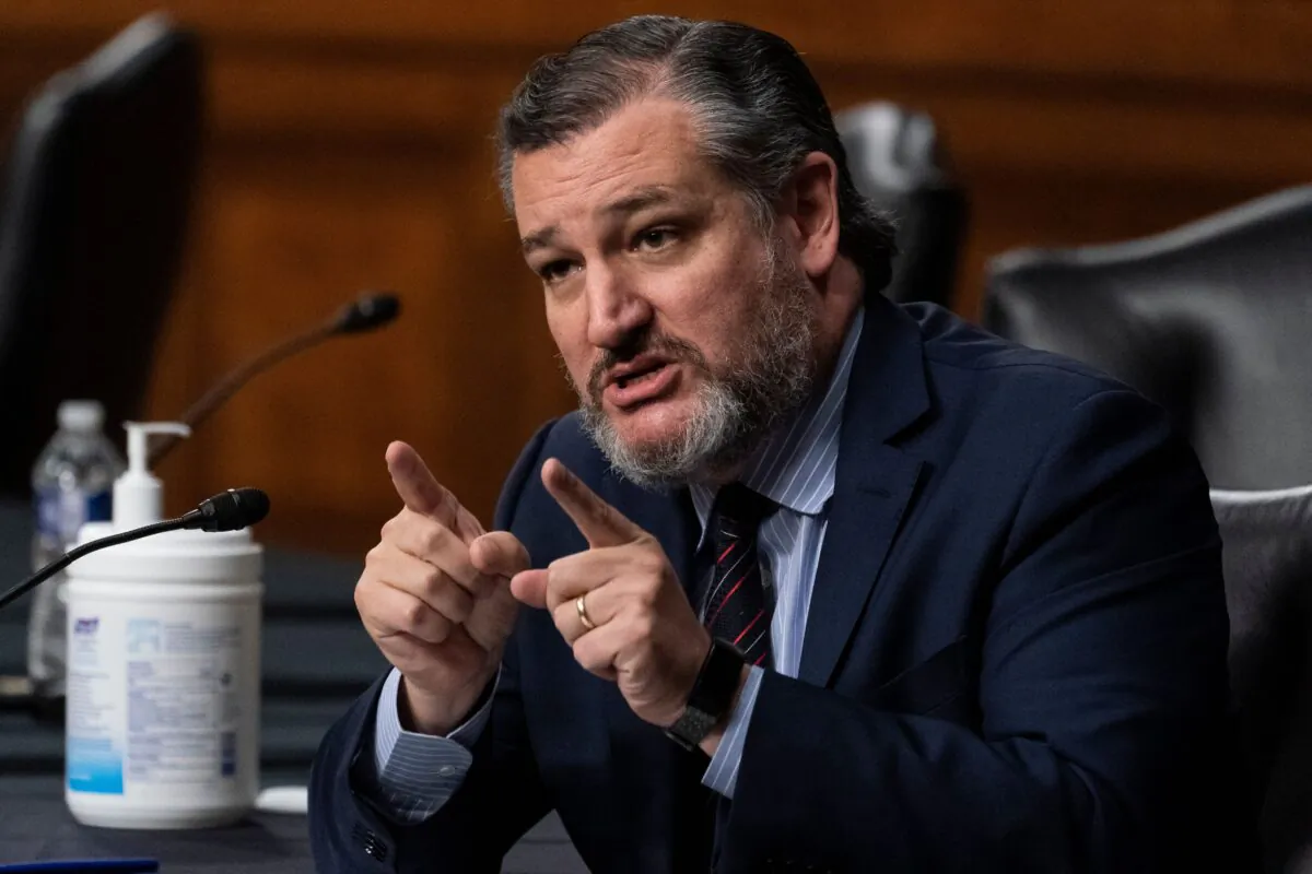 Sen. Ted Cruz (R-Texas), a member of the Senate Foreign Relations Committee, speaks at a hearing to examine U.S.-Russia policy at the U.S. Capitol in Washington on Dec. 7, 2021. (Alex Brandon/POOL/AFP via Getty Images)