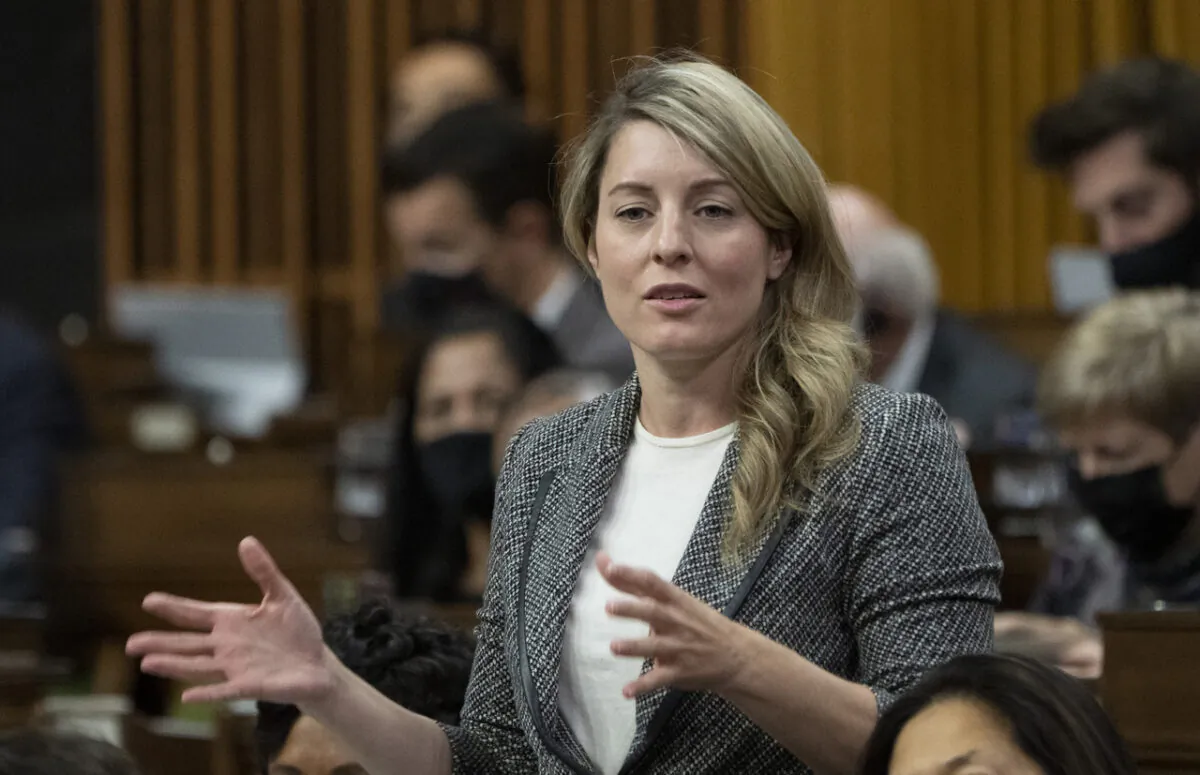 Foreign Affairs Minister Melanie Joly rises during question period in the House of Commons on Parliament Hill in Ottawa on Dec. 7, 2021. (The Canadian Press/Adrian Wyld)