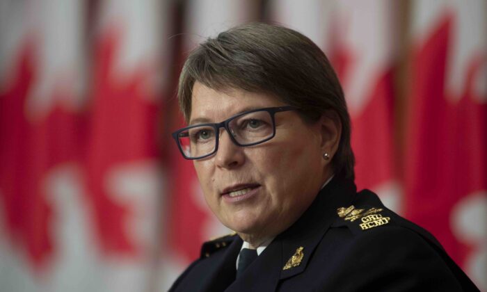 RCMP Commissioner Brenda Lucki speaks during a news conference in Ottawa, October 21, 2020. (The Canadian Press/Adrian Wyld)