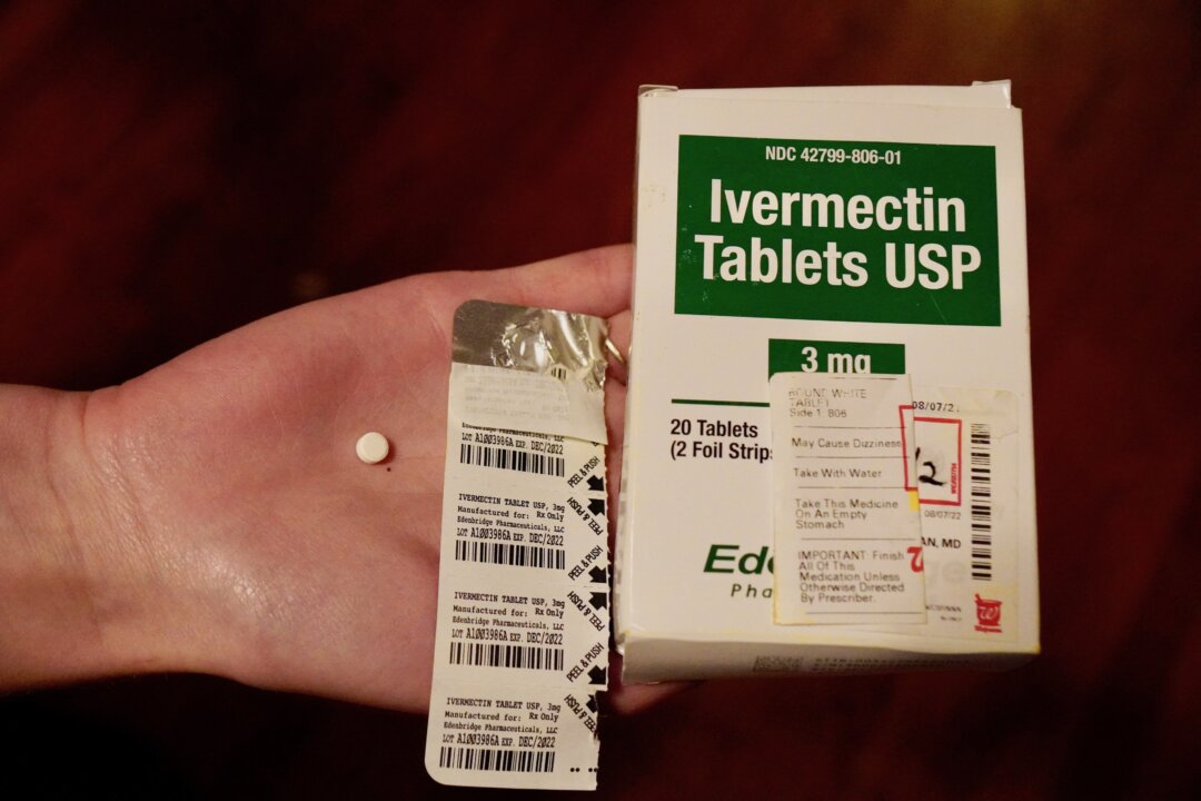Ivermectin packaged for human use widely prescribed for decades for a range of maladies, including for treatment of lice, other parasites and viruses. (Natasha Holt/The Epoch Times)