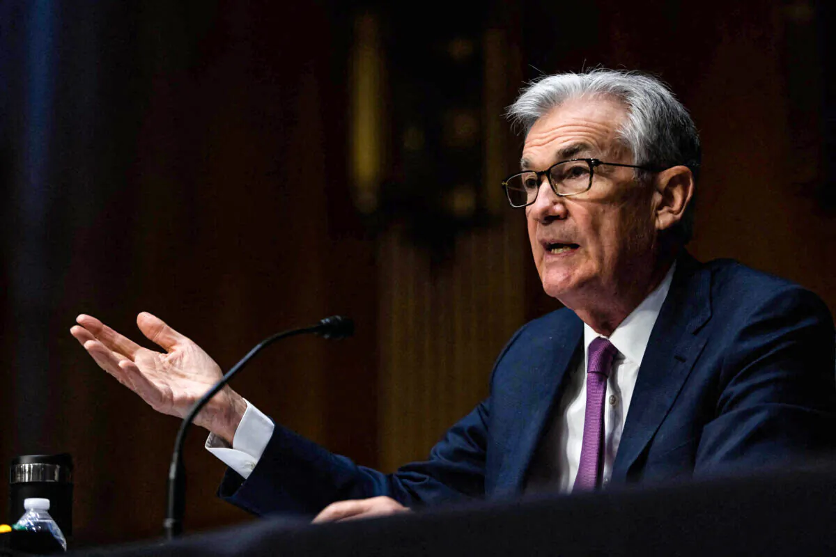 Federal Reserve Chair Jerome Powell speaks during a Senate hearing on Capitol Hill, in Washington, on Jan. 11, 2022. (Graeme Jennings/Pool/AFP via Getty Images)