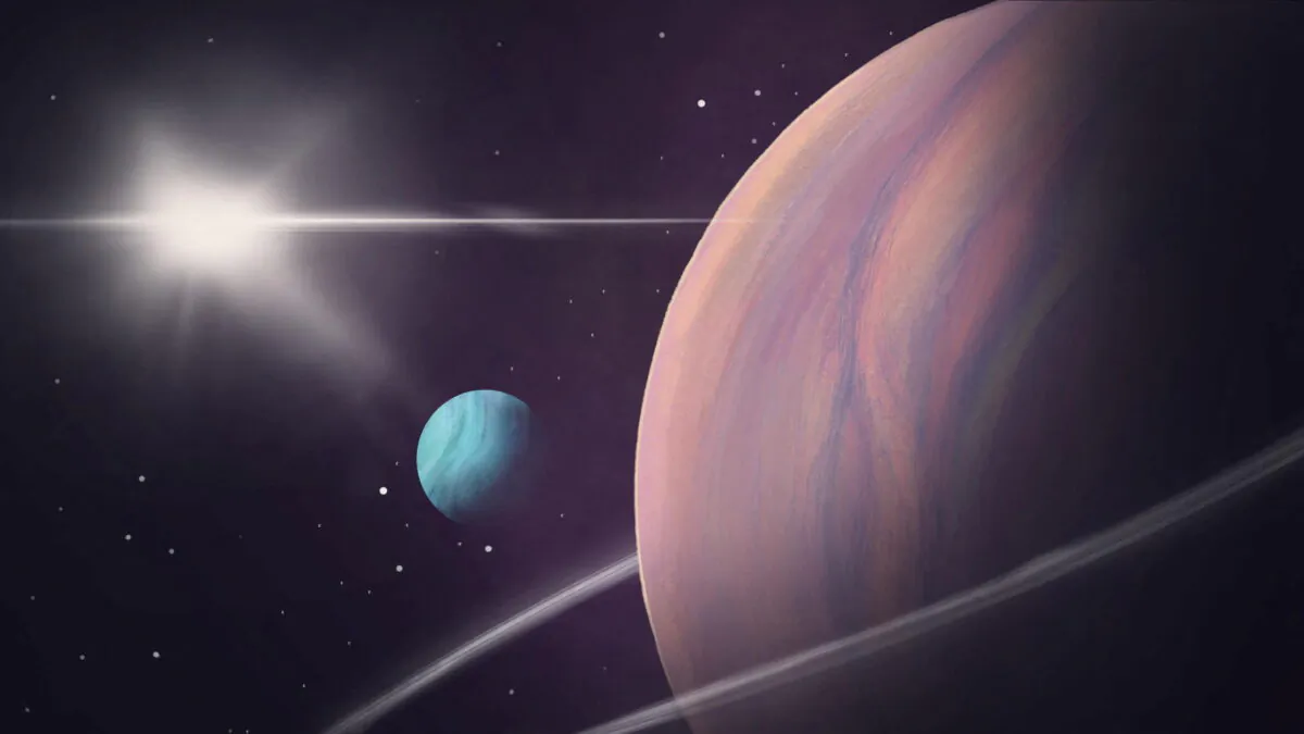 An artist's rendering shows a moon with a diameter roughly 2.6 times that of Earth orbiting a large gas giant planet in another solar system located about 5,700 light years from our solar system, in an undated handout illustration. (Helena Valenzuela Widerstrom/Handout via Reuters)