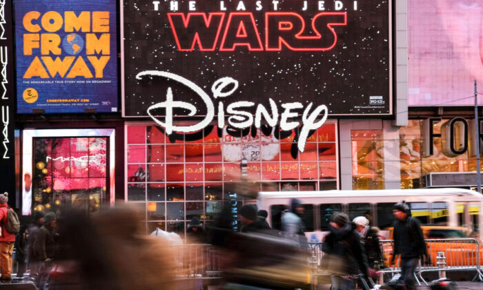 The Disney logo is displayed outside the Disney Store in Times Square, New York City, on Dec. 14, 2017. (Drew Angerer/Getty Images)