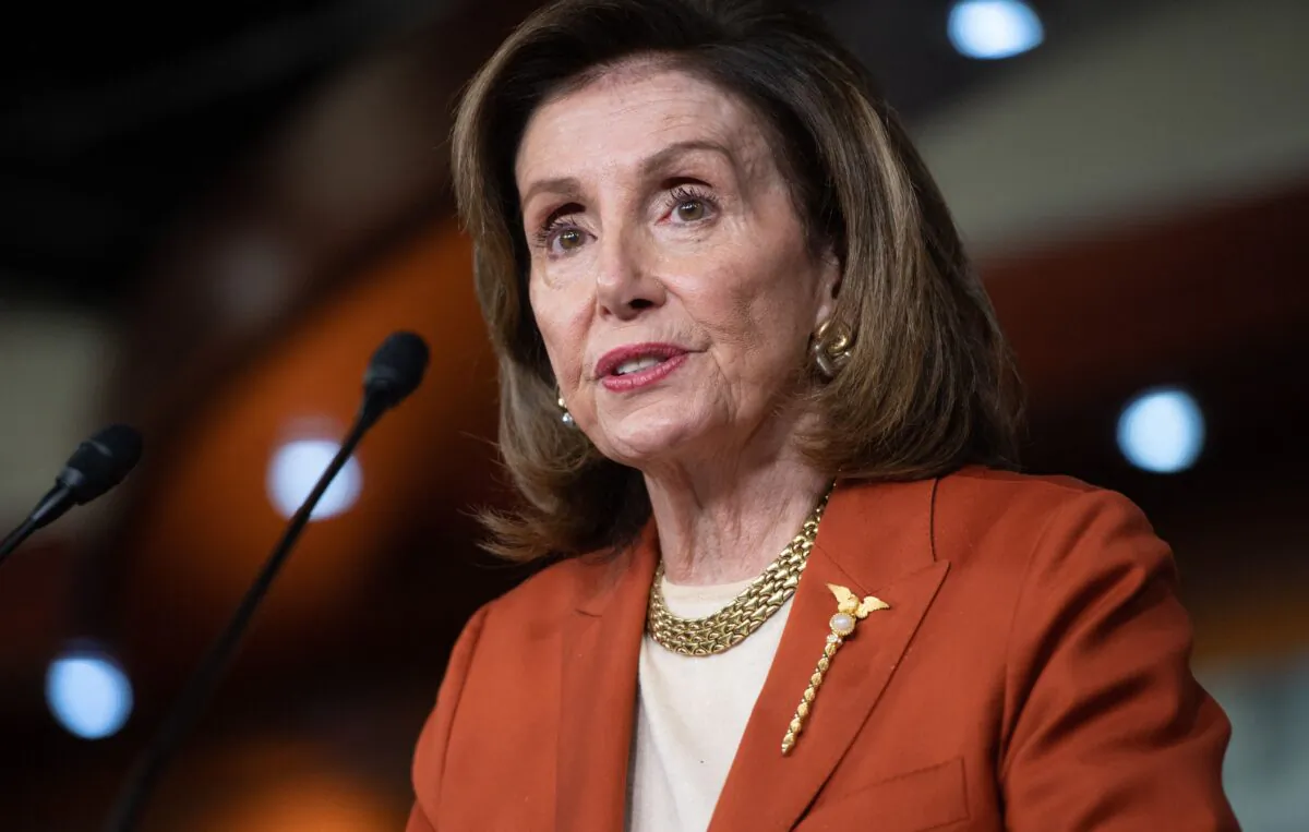 House Speaker Nancy Pelosi (D-Calif.) speaks to reporters on Capitol Hill in Washington on Jan. 13, 2022. (Saul Loeb/AFP via Getty Images)