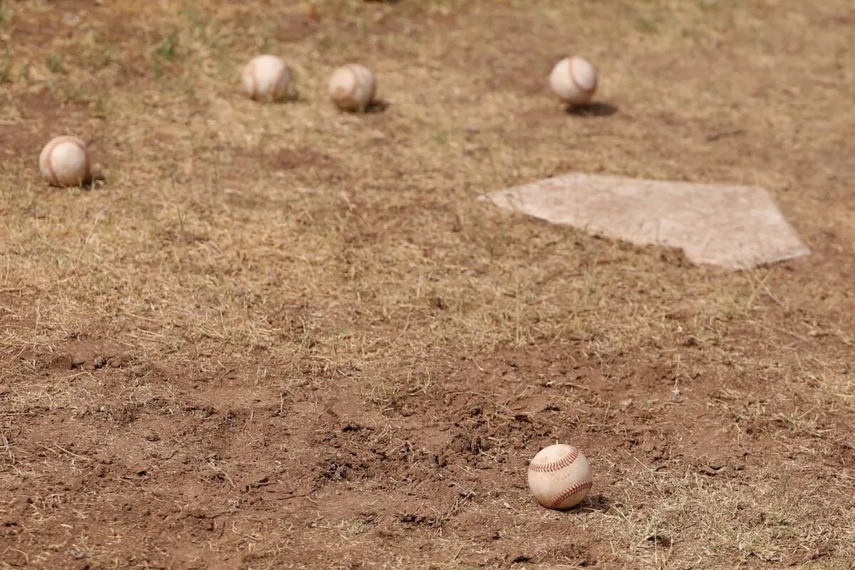 Baseballs around a home plate in Scottsdale, Ariz., on June 5, 2020. (Christian Petersen/Getty Images)