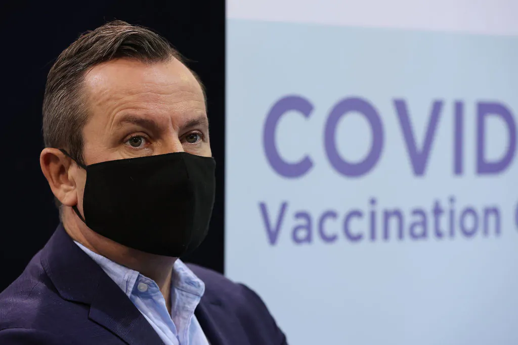 Western Australia Premier Mark McGowan at the COVID-19 Vaccination Clinic at Claremont Showgrounds in Perth, Australia on May 3, 2021. (Paul Kane/Getty Images)