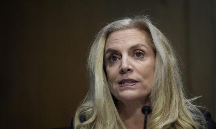 Lael Brainard, Federal Reserve governor and President Bidens nominee to be the new vice-chair of the Federal Reserve, speaks during her nomination hearing with the Senate Banking Committee on Capitol Hill in Washington, on Jan. 13, 2022. (Drew Angerer/Getty Images)