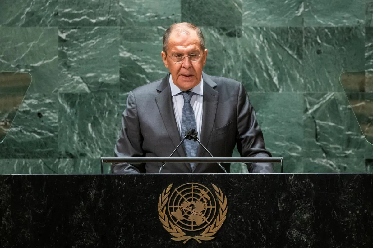 Foreign Minister of Russia Sergey Lavrov addresses the 76th Session of the U.N. General Assembly at U.N. headquarters on Sept. 25, 2021. (Eduardo Munoz/Getty Images)
