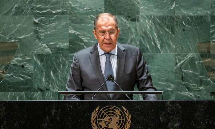 Foreign Minister of Russia Sergey Lavrov addresses the 76th Session of the U.N. General Assembly at U.N. headquarters on Sept. 25, 2021. (Eduardo Munoz/Getty Images)