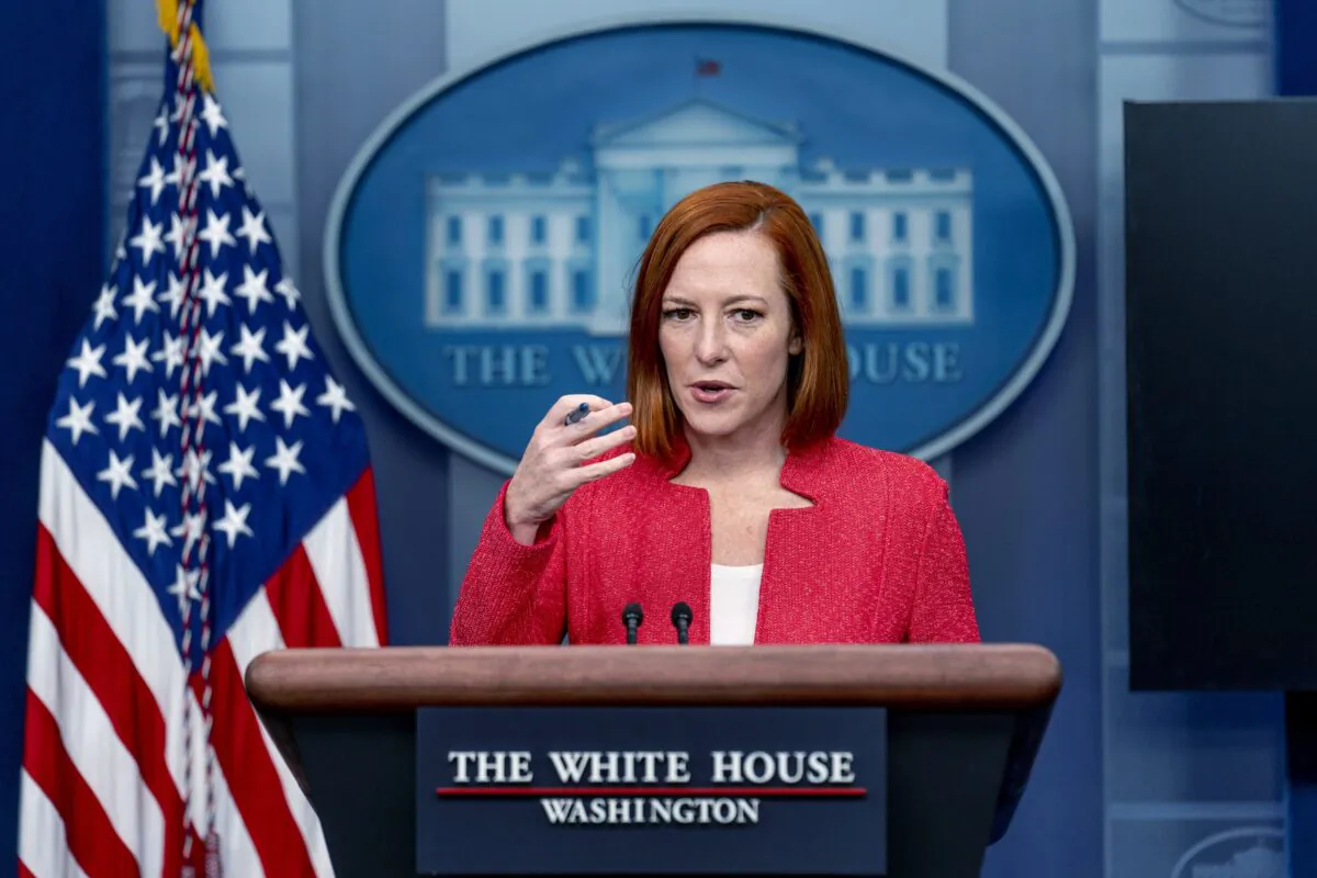 White House press secretary Jen Psaki speaks at a press briefing at the White House in Washington on Jan. 14, 2022. (Andrew Harnik/AP Photo)