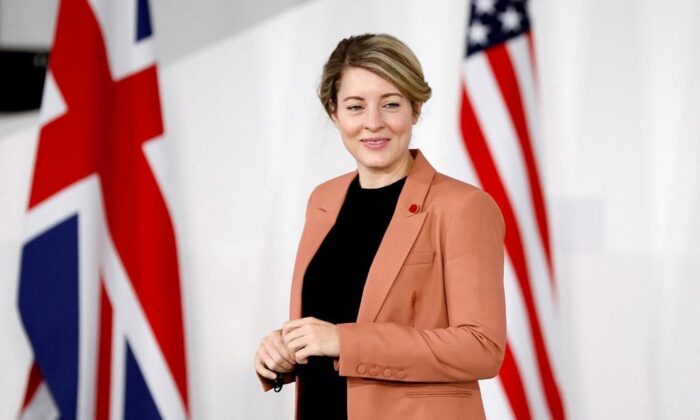Canada's Foreign Minister Melanie Joly attends the G7 summit of foreign and development ministers in Liverpool, England, Dec. 12, 2021. (Pool via AP/Phil Noble) 