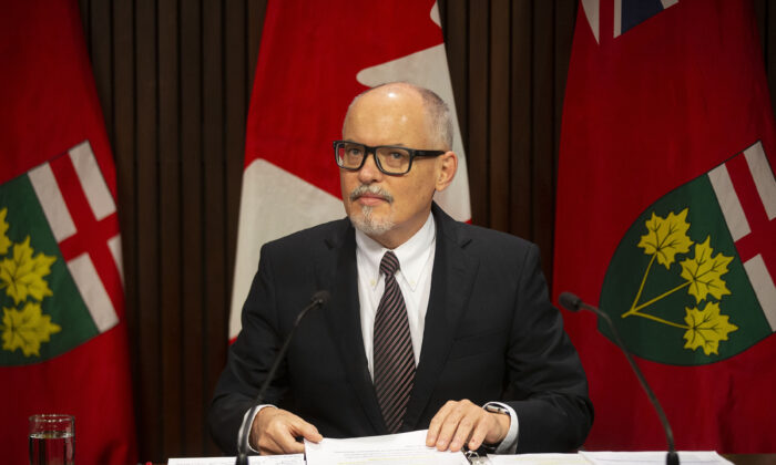 Dr. Kieran Moore, Ontario's main  aesculapian  officer, attends a media briefing successful  Toronto connected  Nov. 29, 2021. (Chris Young/The Canadian Press)