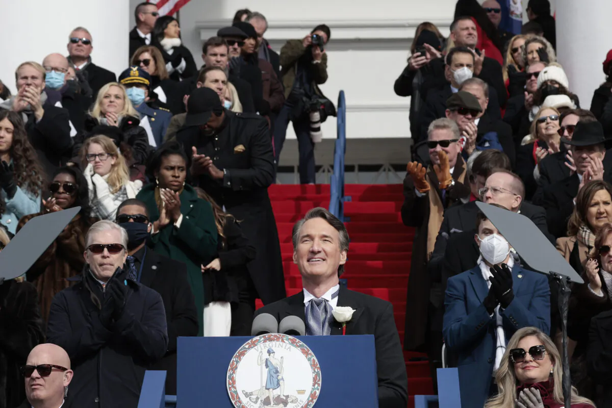 Virginia Governor Glenn Youngkin gives the inaugural address after being sworn in as the 74th governor of Virginia on the steps of the State Capitol in Richmond, Va., on Jan. 15, 2022. (Anna Moneymaker/Getty Images)