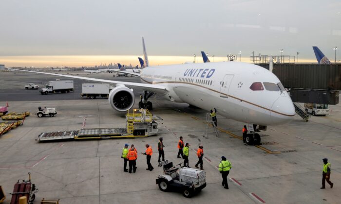 A Dreamliner 787-10 arriving from Los Angeles pulls up to a gate at Newark Liberty International Airport in Newark, N.J., on Jan. 7, 2019. (Seth Wenig/AP Photo)