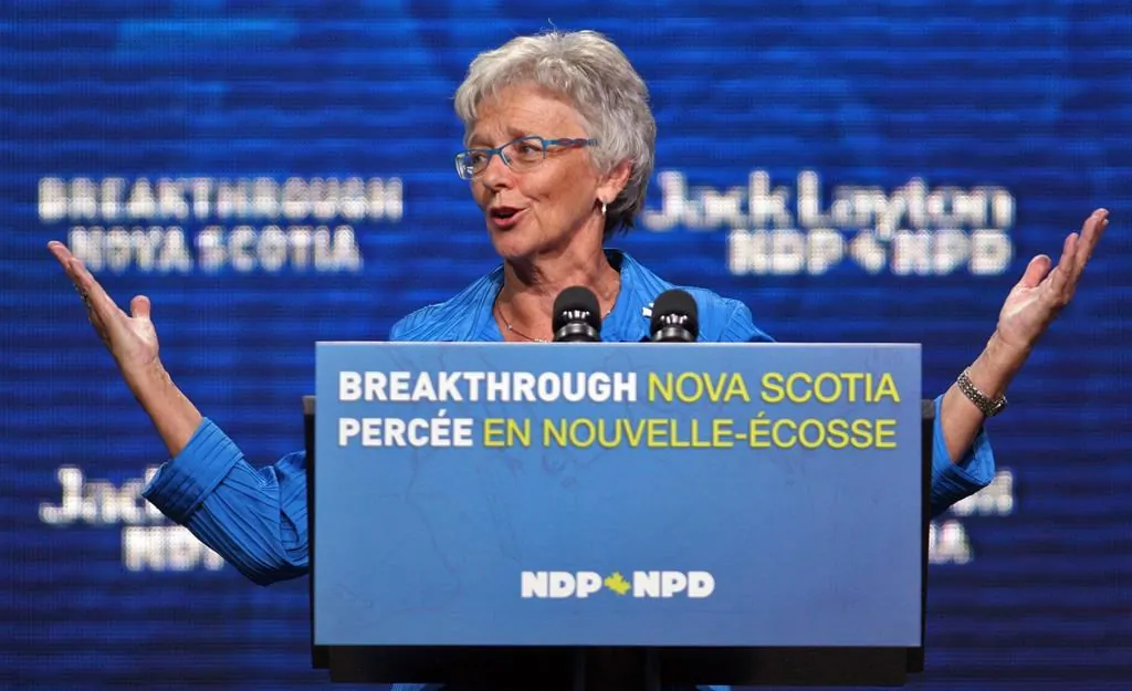 Former Federal and Nova Scotian NDP leader, Alexa McDonough, gives a speech in Halifax, N.S., on August 14, 2009. (The Canadian Press/Tim Krochak)