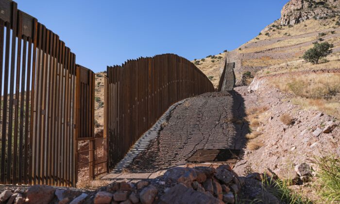 The border wall in Cochise County, Ariz., on Dec. 6, 2021. (Charlotte Cuthbertson/The Epoch Times)