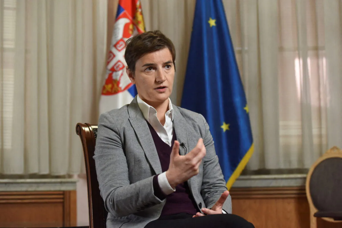 Serbian Prime Minister Ana Brnabic speaks during an interview with Reuters in Belgrade, Serbia, on Jan. 11, 2022. (Zorana Jevtic/Reuters)