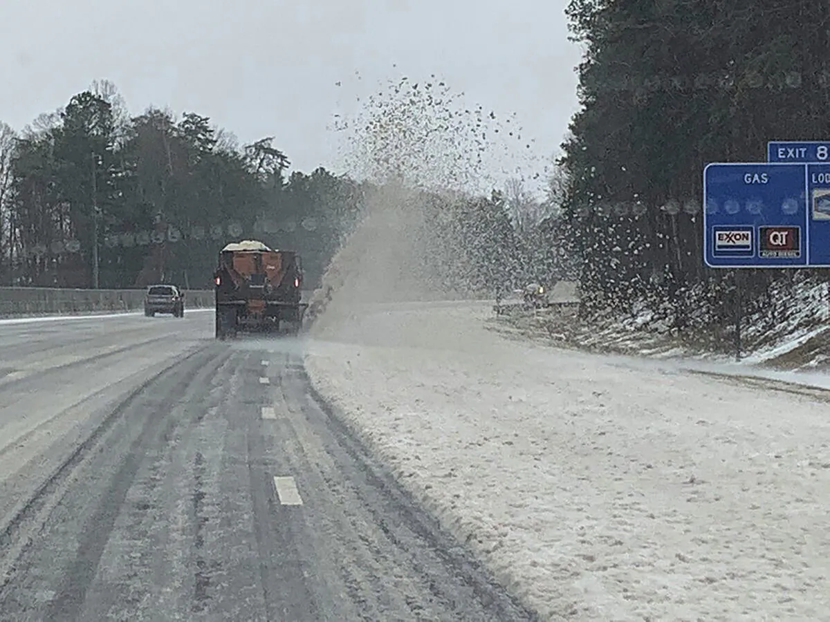 Crews plowing snow and ice in York County, S.C., on Jan. 16, 2022. (South Carolina Department of Transportation via AP)