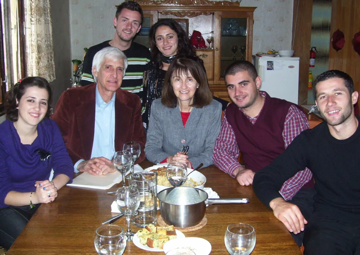 Bill and Sue Burtness with students from Pristina University, Kosovo, in November 2008. (Courtesy of Bill Burtness)