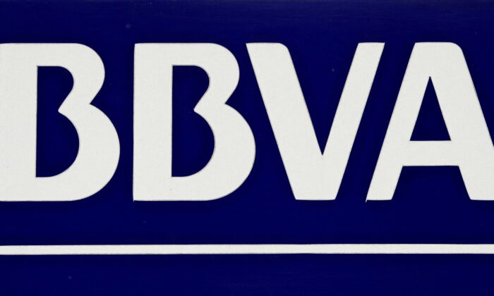BBVA bank logo is pictured in Seville, southern Spain, on March 14, 2016. (Marcelo del Pozo/Reuters)