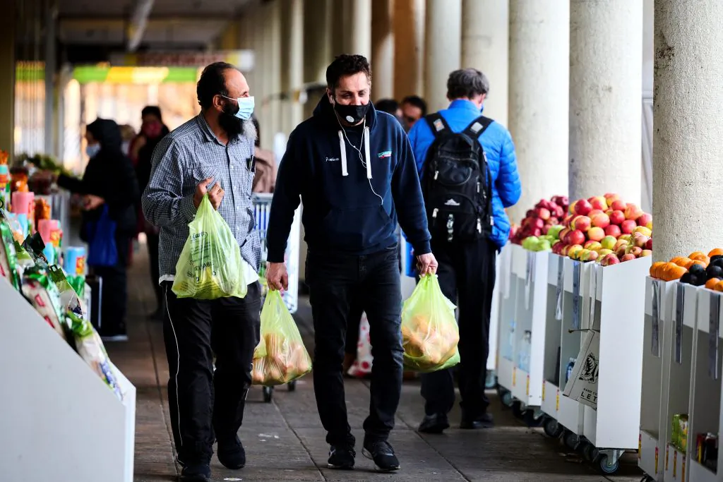 Residents shop at a supermarket in Canberra, Australia, on Aug. 12, 2021. (Rohan Thomson/AFP via Getty Images)
