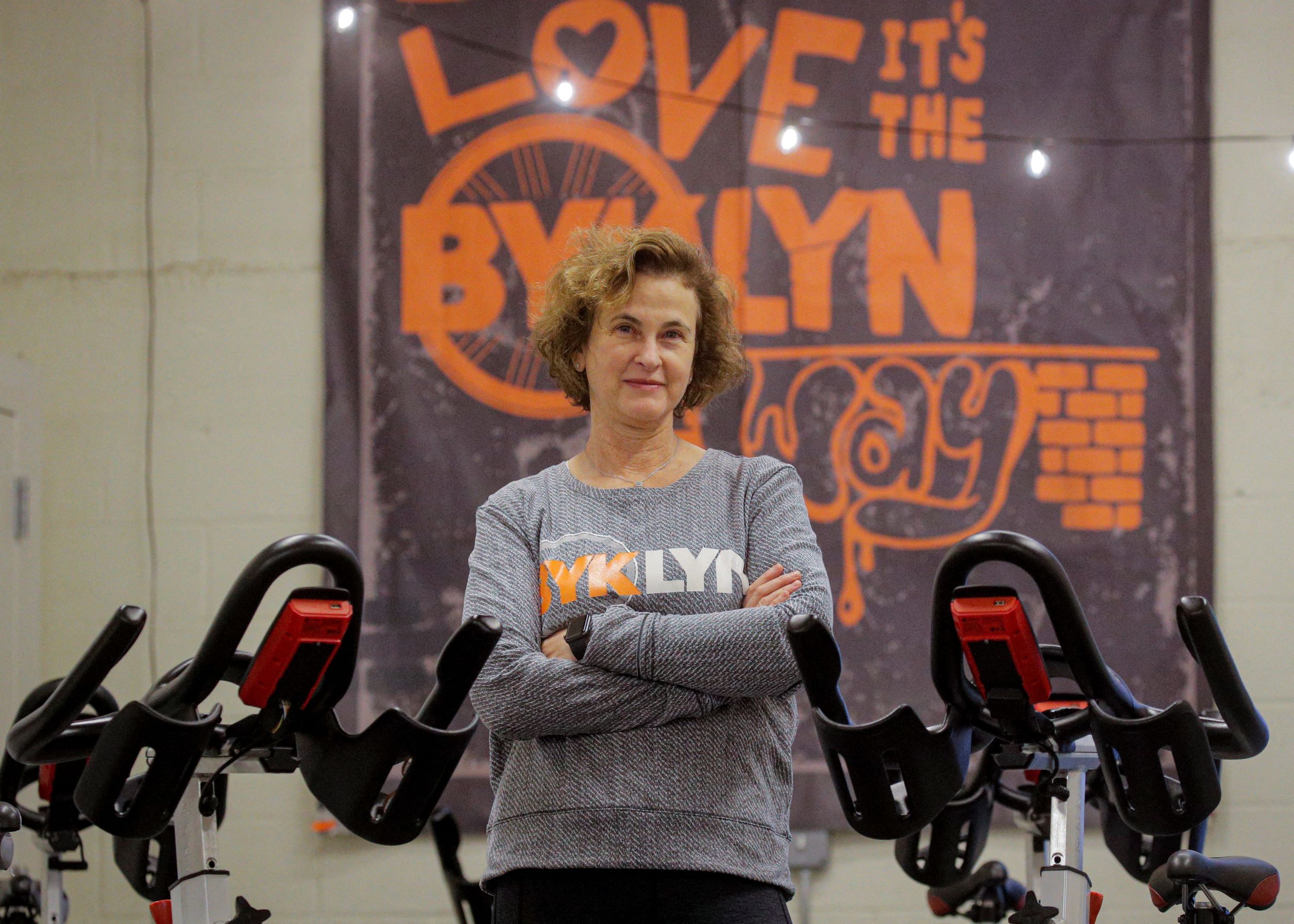 Amy Glosser in her cycling studio, New York