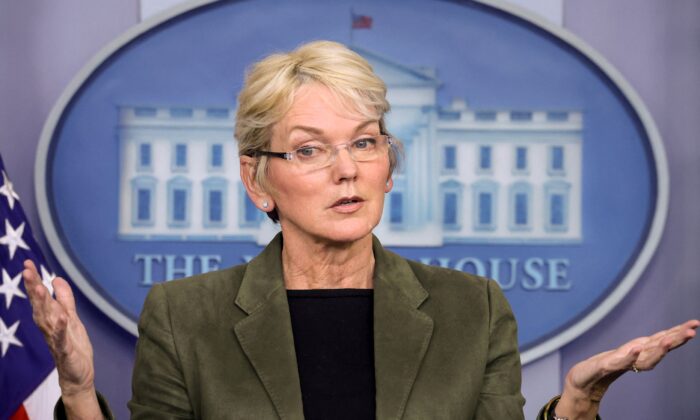 Secretary of Energy Jennifer Granholm takes questions during a media briefing at the White House in Washington, on Nov. 23, 2021. (Evelyn Hockstein/Reuters)