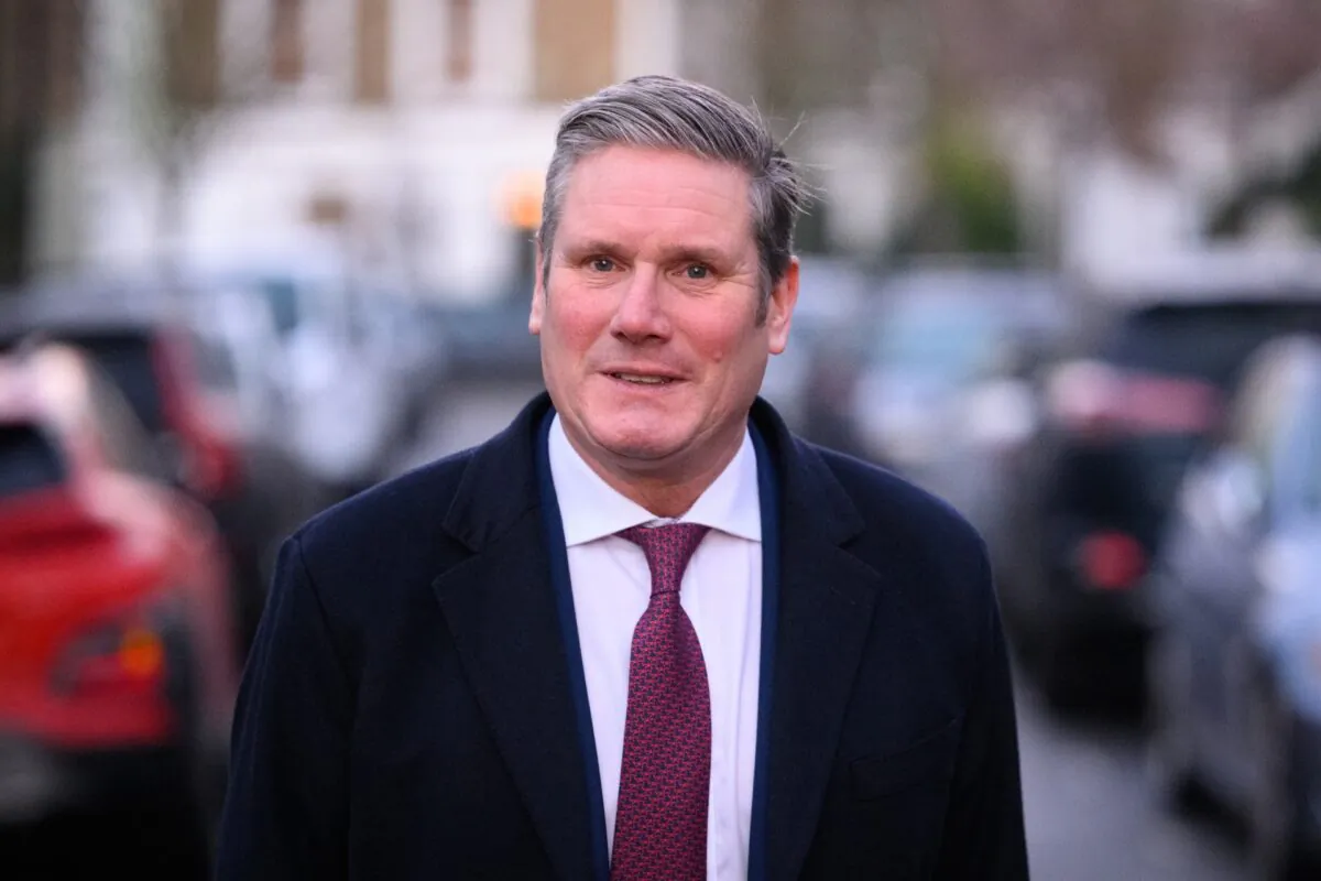 Labour Party leader Keir Starmer leaves his home ahead of the weekly Prime Minister’s Questions session in the House of Commons in London, on Jan. 12, 2022. (Leon Neal/Getty Images)