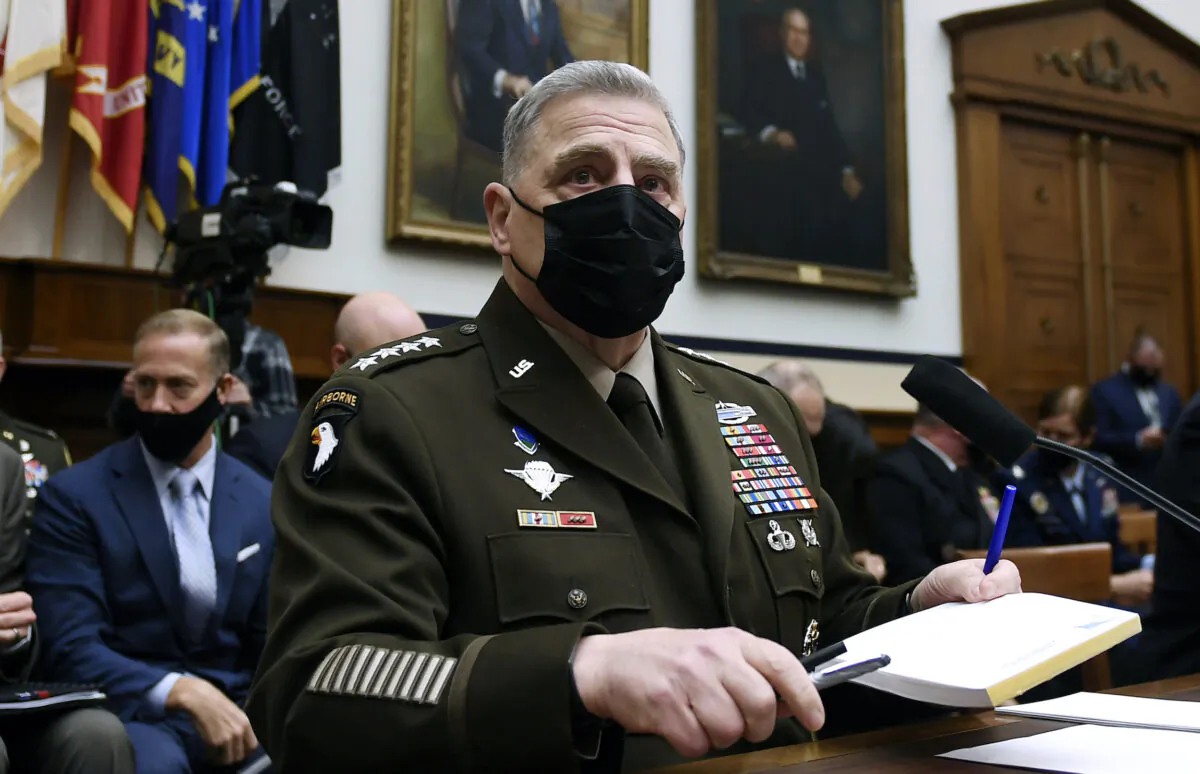 Chairman of the Joint Chiefs of Staff Gen. Mark A. Milley arrives to testify at a House Armed Services Committee hearing on the conclusion of military operations in Afghanistan at the Rayburn House Office building on Capitol Hill on Sept. 29, 2021.
