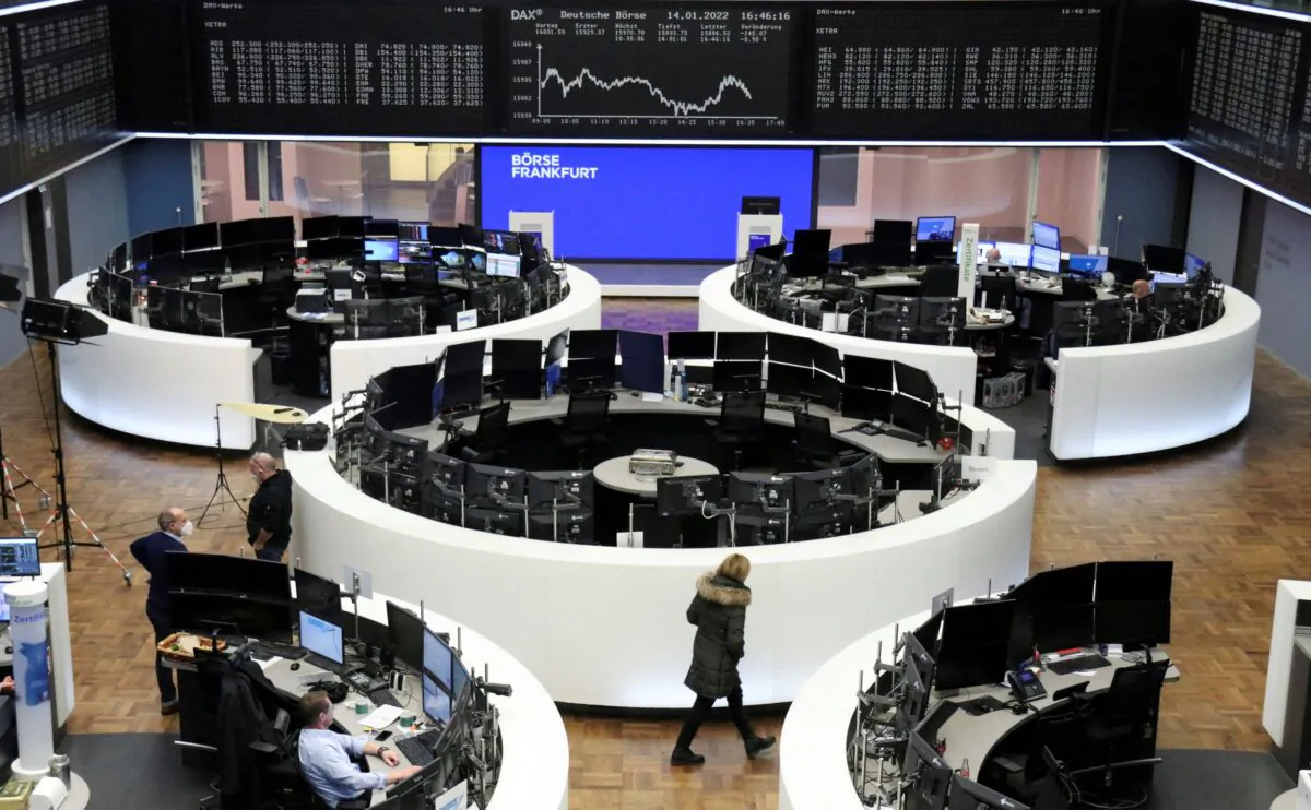 The German share price index DAX graph is pictured at the stock exchange in Frankfurt, Germany, on Jan. 14, 2022. (Staff/Reuters)