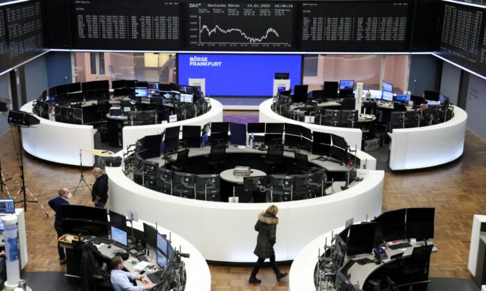 The German share price index DAX graph is pictured at the stock exchange in Frankfurt, Germany, on Jan. 14, 2022. (Staff/Reuters)