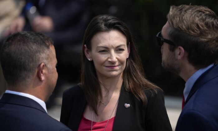 Nikki Fried, Florida's agriculture commissioner, speaks with others in Washington on July 20, 2021. (Drew Angerer/Getty Images)
