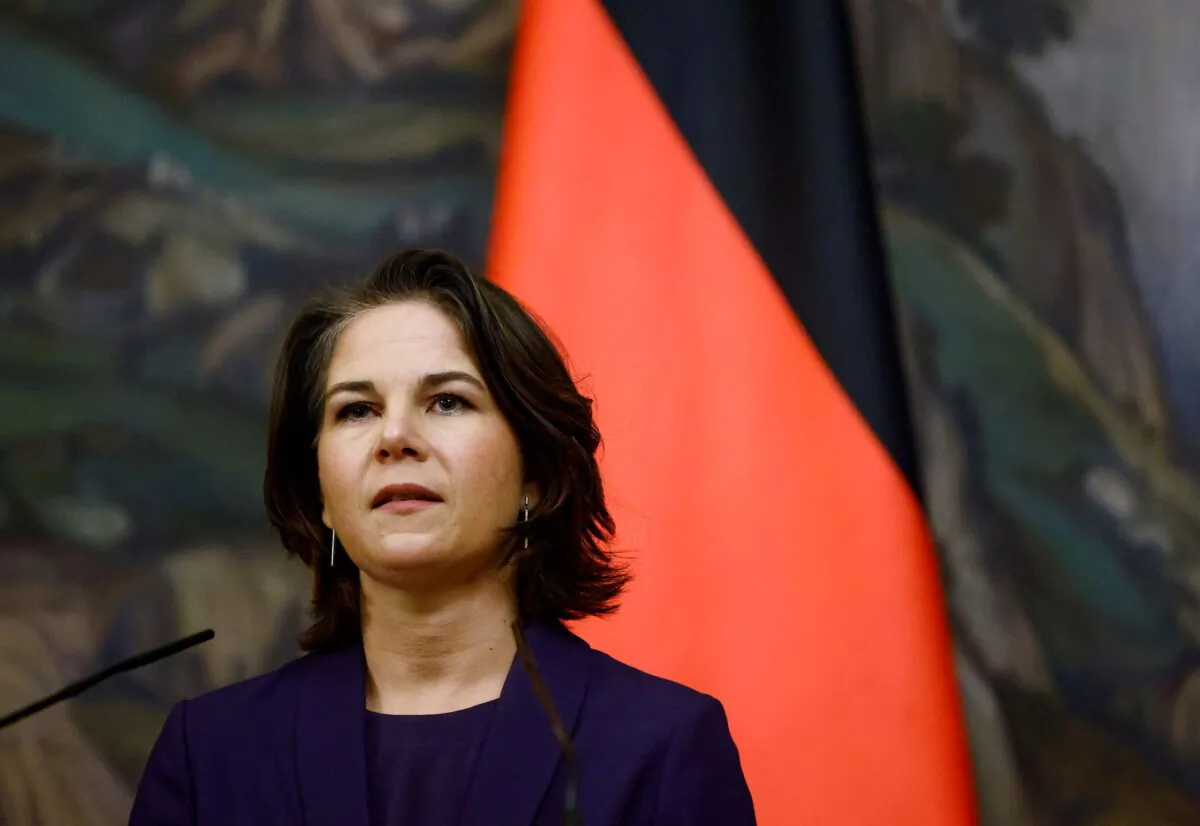 German Foreign Minister Annalena Baerbock attends a news conference in Moscow, on Jan. 18, 2022. (Maxim Shemetov/Reuters)