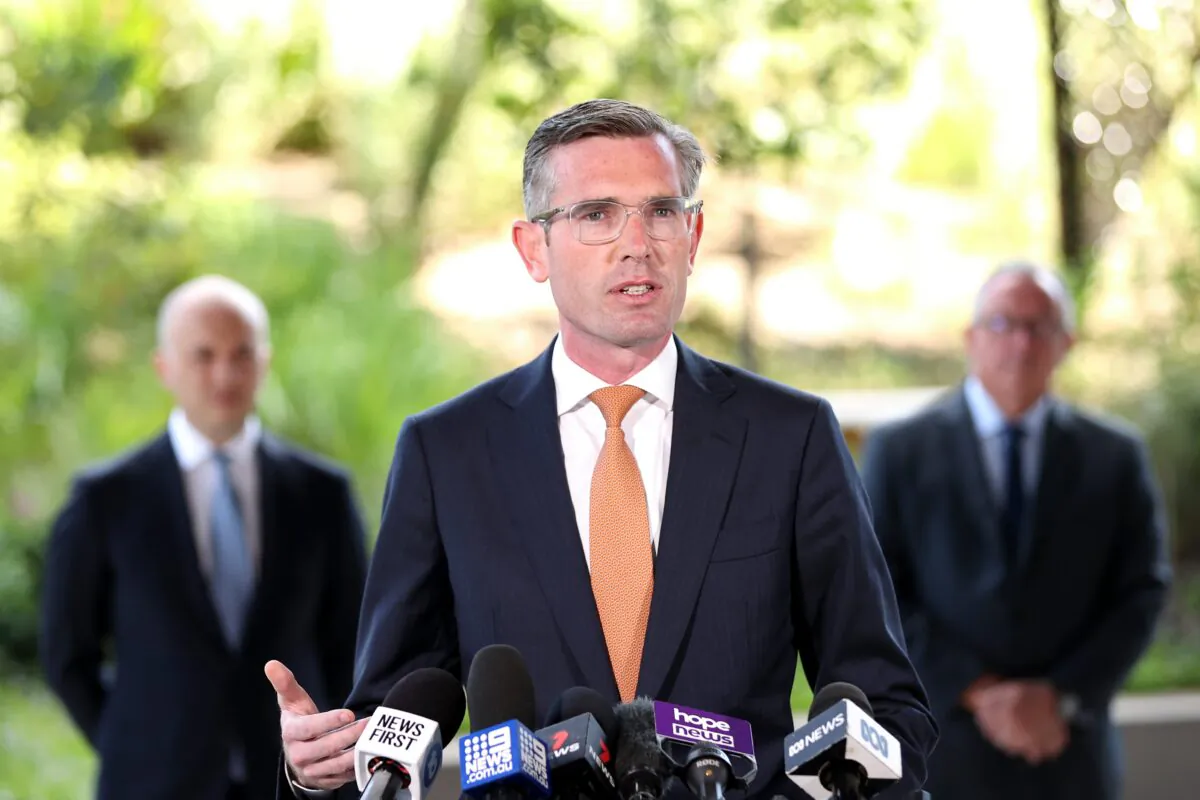 NSW Premier Dominic Perrottet speaks during a press conference in Sydney, Australia, on Jan. 17, 2022. (AAP Image/Brendon Thorne) 