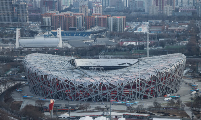 A general view the Birds Nest stadium, the venue for opening and closing ceremonies for the 2022 Winter Olympics at Beijing Olympic Tower on Jan. 16, 2022. (Lintao Zhang/Getty Images)