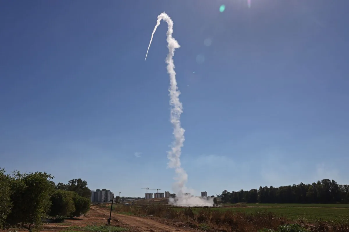 Israel's Iron Dome aerial defense system is launched to intercept rockets launched from the Gaza Strip, above the southern Israeli city of Sderot, on May 18, 2021. (Menahem Kahana/AFP via Getty Images)