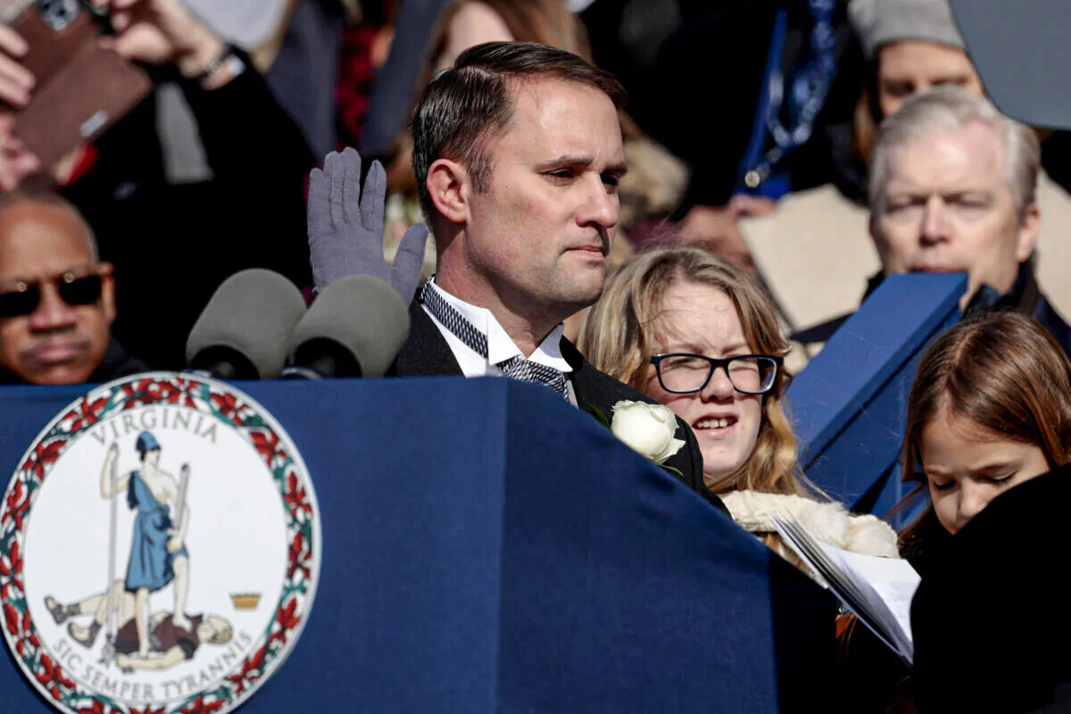 Jason Miyares is sworn in as Virginia’s 48th attorney general, in Richmond, Va., on Jan. 15, 2022. (Anna Moneymaker/Getty Images)