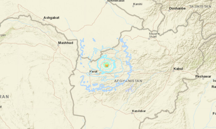 A map showing the location of a magnitude 5.3 earthquake in Afghanistan on Jan. 17, 2022. (USGS/Screenshot via The Epoch Times)