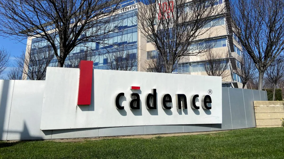 The logo of Cadence Design Systems outside the company's offices in San Jose, Calif., on Jan. 31, 2020. (/Stephen Nellis/Reuters)