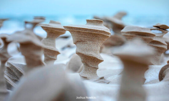 Photographer Captures Otherworldly Sand Pillars Sculpted by the Wind on Shores of Lake Michigan—And the Shots Are Surreal
