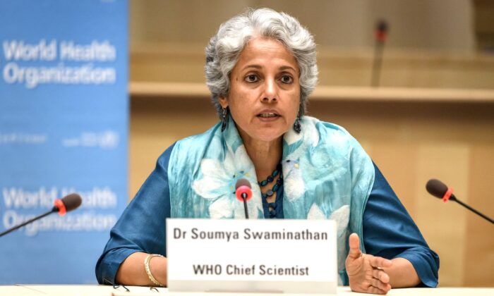 World Health Organization Chief Scientist Soumya Swaminathan attends a press conference organised by the Geneva Association of United Nations Correspondents at the WHO headquarters in Geneva, on July 3, 2020. (Fabrice Coffrini/POOL/AFP via Getty Images)