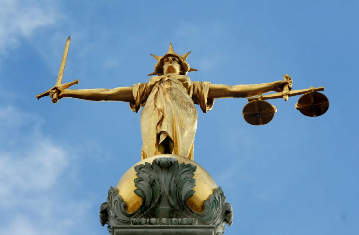 Undated photo showing Lady Justice statue on top of the Central Criminal Court of England and Wales, commonly referred to as the Old Bailey, in central London. (Clara Molden/PA)