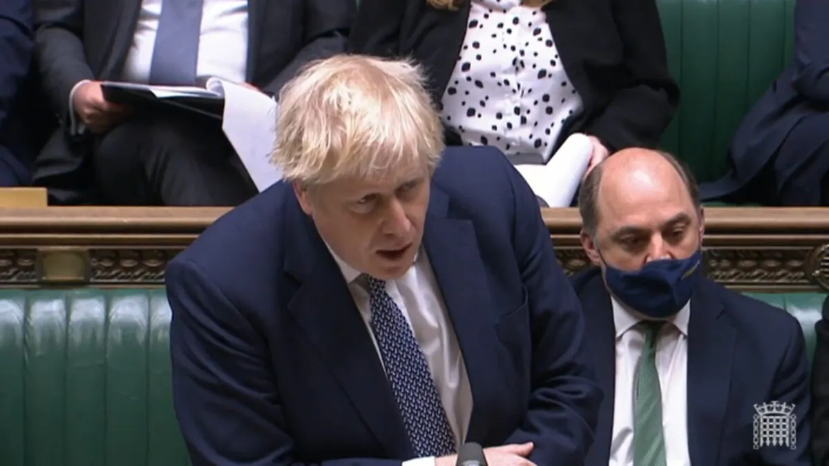 Prime Minister Boris Johnson delivers a statement on the Ukraine in the House of Commons, Westminster, London, on Jan. 25, 2022. (House of Commons/PA)