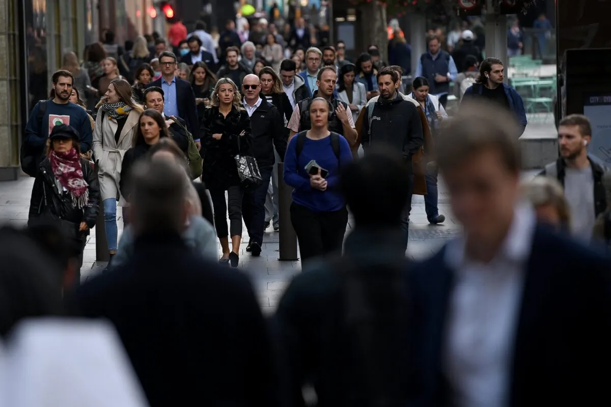 People are seen in the central business district of Sydney, Australia, on May 20, 2021. (AAP Image/Bianca De March)