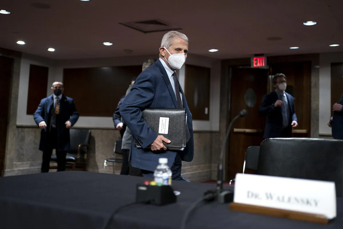 Dr. Anthony Fauci, White House chief medical adviser, arrives for a Senate Health, Education, Labor, and Pensions Committee hearing in Washington on Jan. 11, 2022. (Greg Nash/Pool/Getty Images)