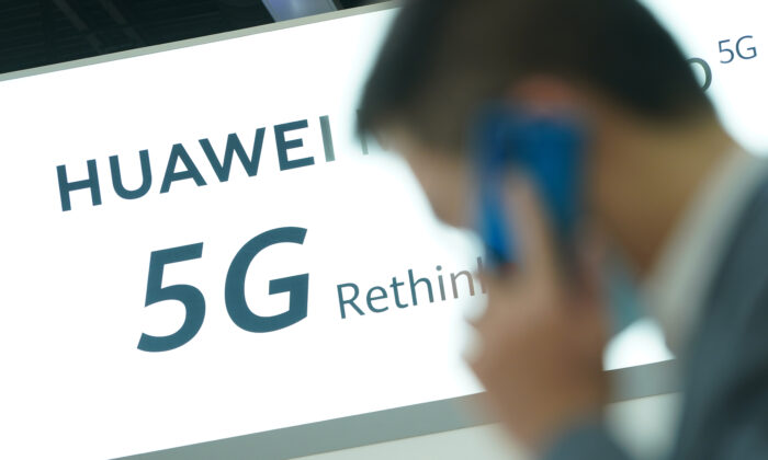 The Huawei stand promotes 5G products at the IFA 2020 Special Edition consumer electronics and appliances trade fair on the fair's opening day in Berlin, on Sept. 3, 2020. (Sean Gallup/Getty Images)